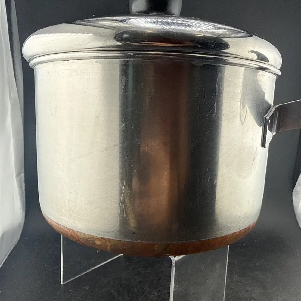 Vintage Revere Ware 3 qt Sauce Pan, Copper Bottom, Stainless Steel, Lid Pre-1968